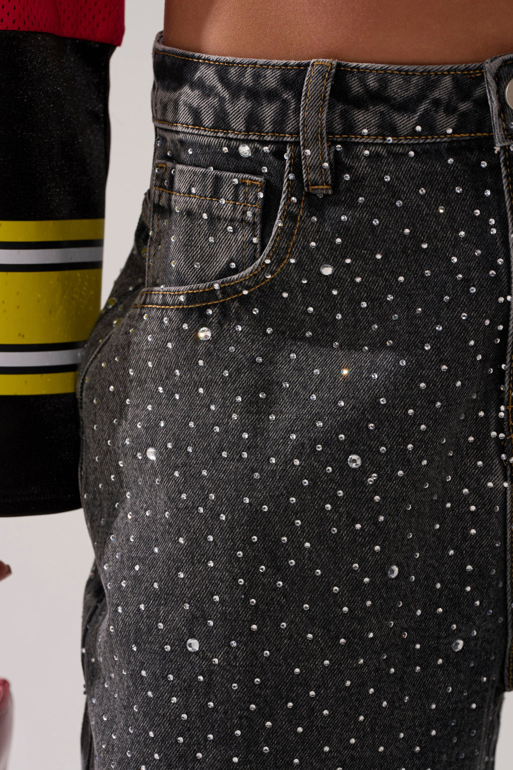 RHINESTONE QUEEN EMBELLISHED DENIM