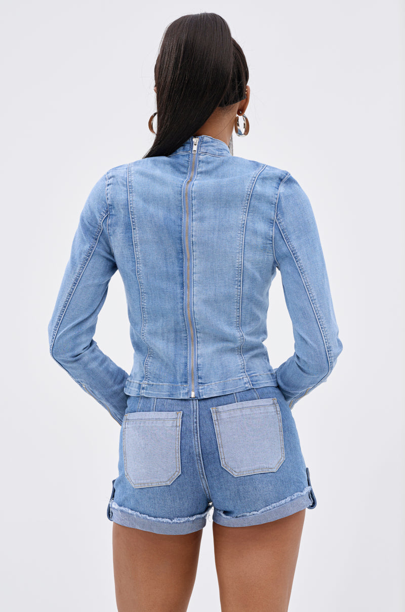 BOW DOWN BISH DENIM LONG SLEEVE TOP