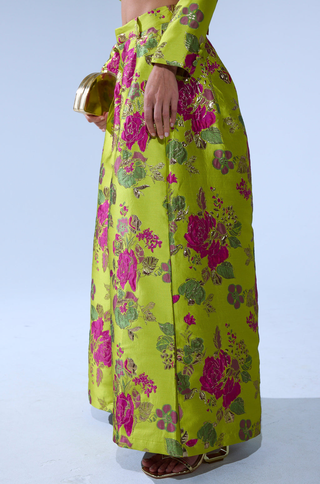 BUY MYSELF FLOWERS BROCADE TROUSER IN LIME