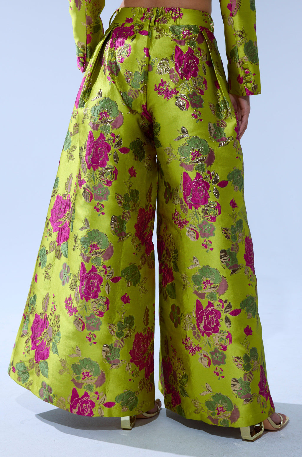 BUY MYSELF FLOWERS BROCADE TROUSER IN LIME