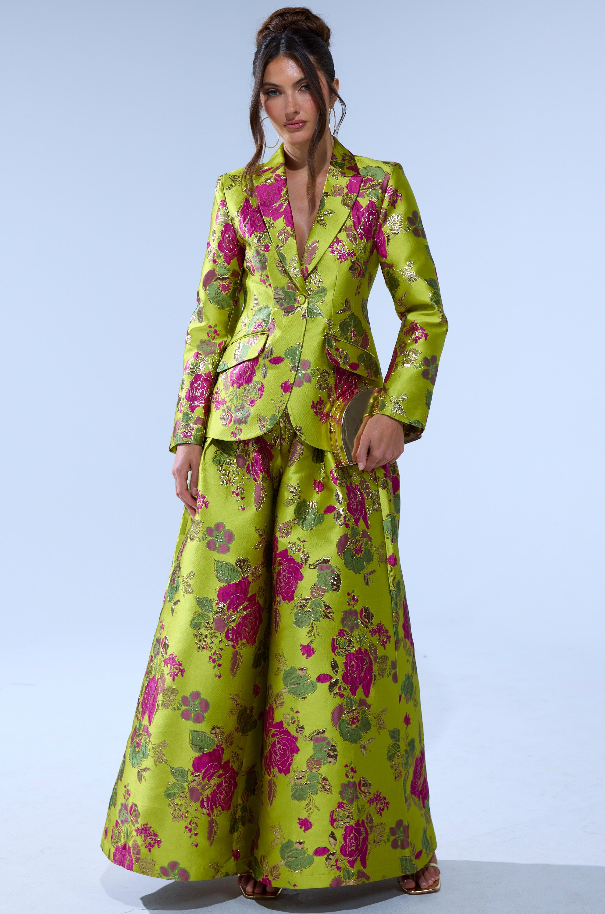 BUY MYSELF FLOWERS BROCADE TROUSER IN LIME