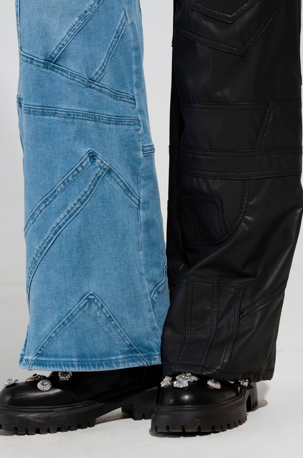 EXTREME STRETCH PATCHWORK WIDE LEG JEANS
