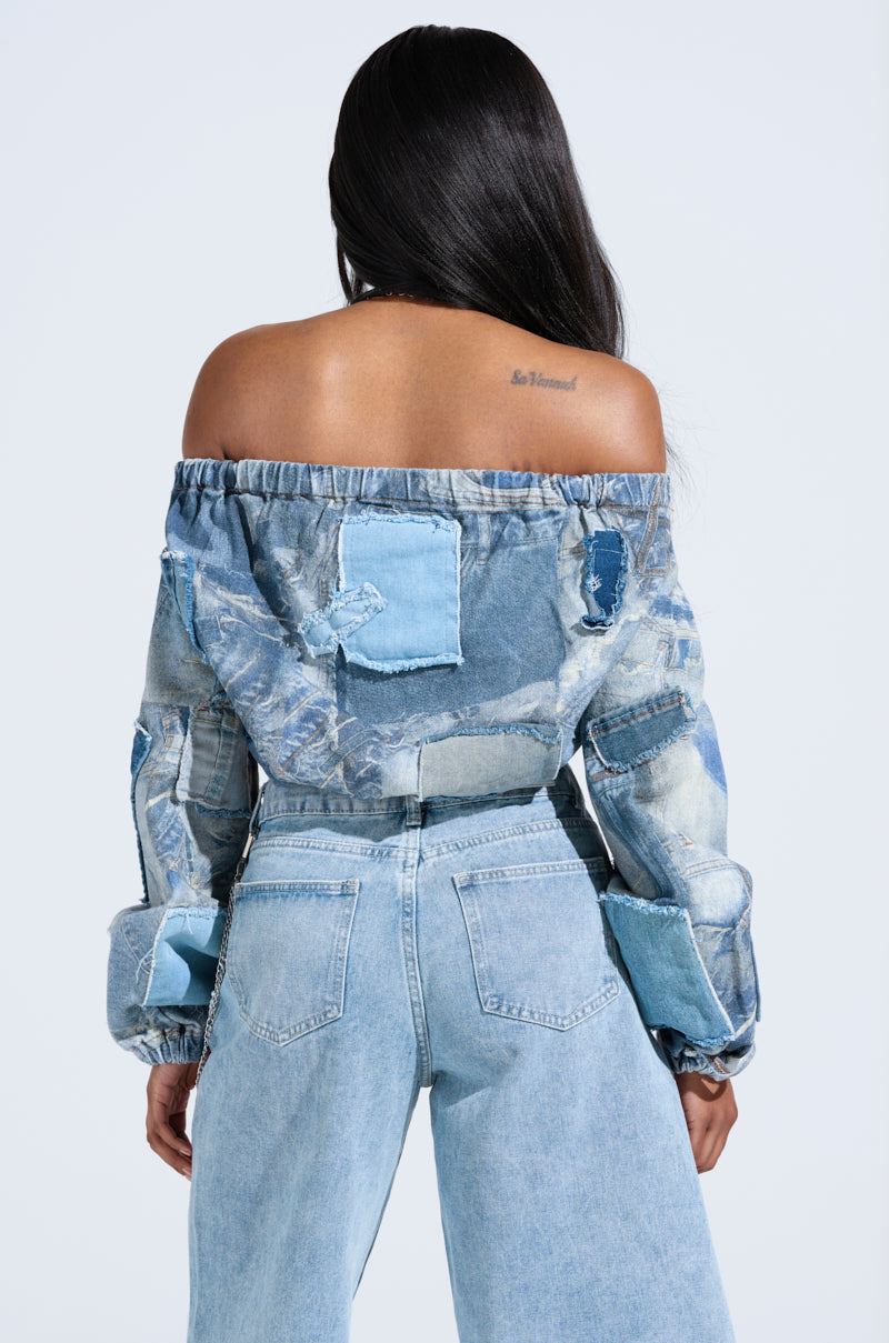 LEILA DENIM PATCHWORK SWEATSHIRT