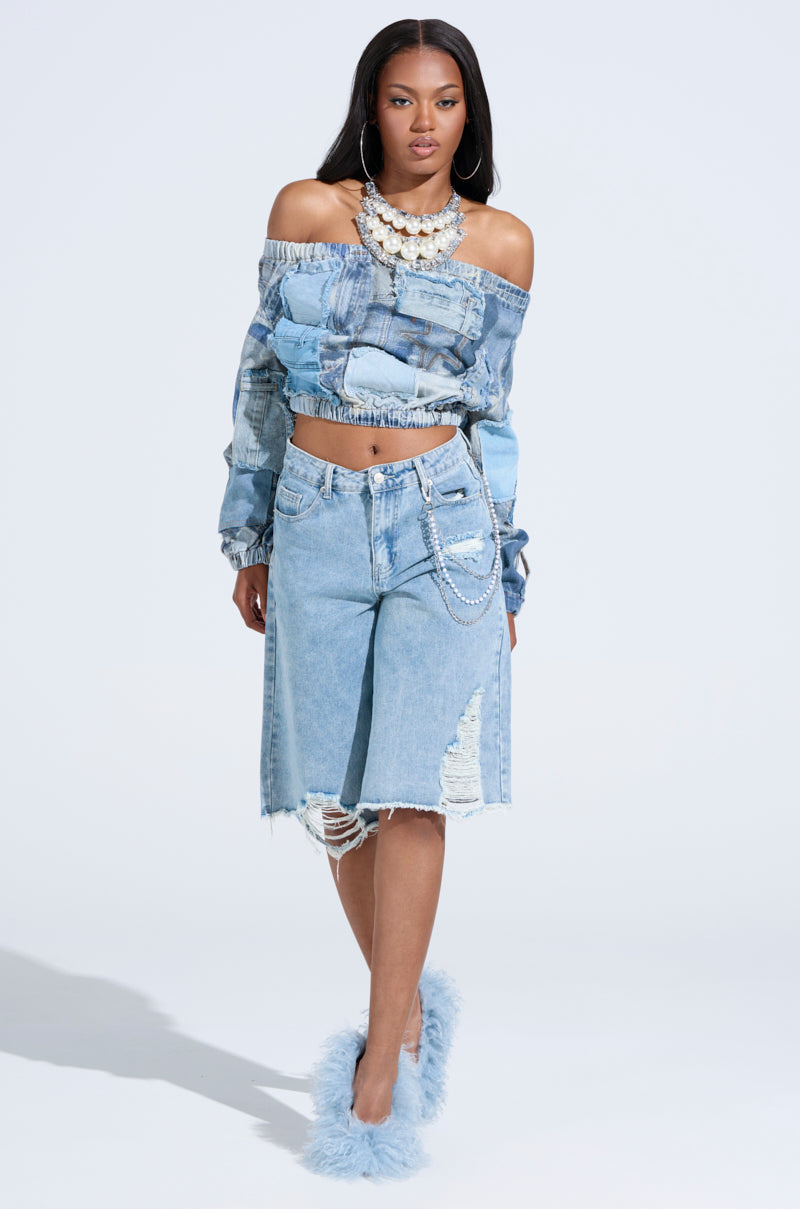 LEILA DENIM PATCHWORK SWEATSHIRT