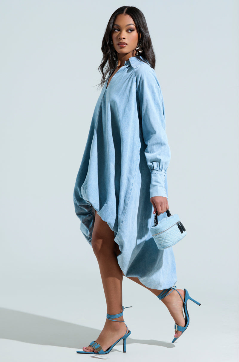 AMELIA DENIM HIGH-LOW DRESS