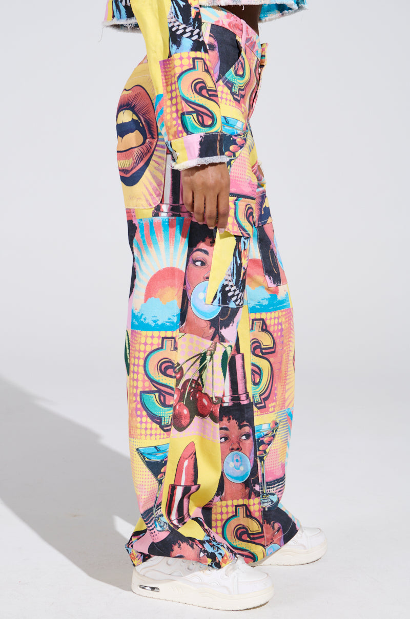 ELECTRIC PRINTED DENIM CARGO PANTS