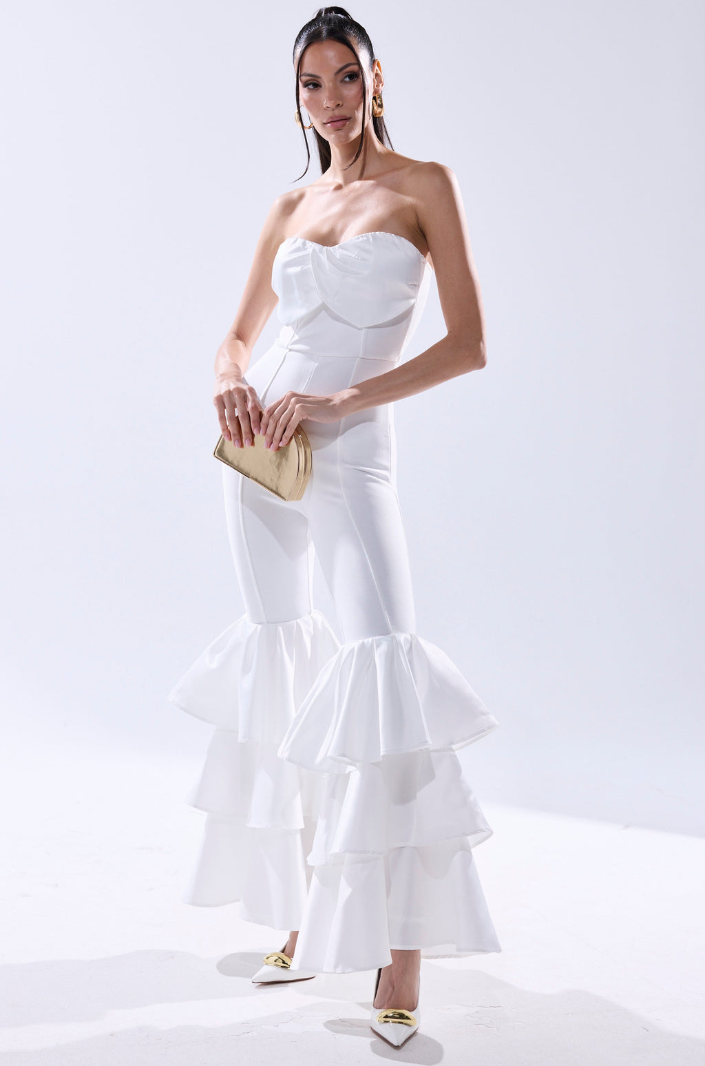 I JUST WANNA DANCE FLARE LEG JUMPSUIT IN WHITE