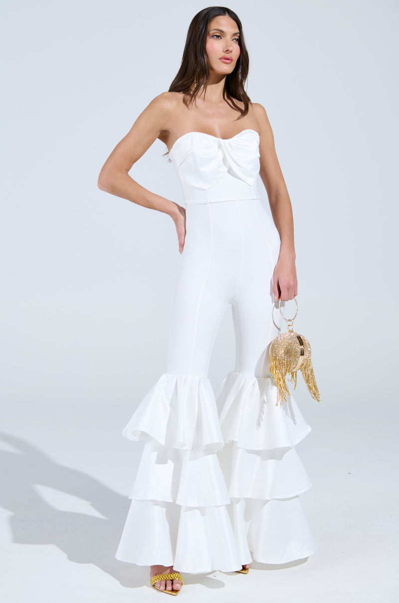 I JUST WANNA DANCE FLARE LEG JUMPSUIT IN WHITE