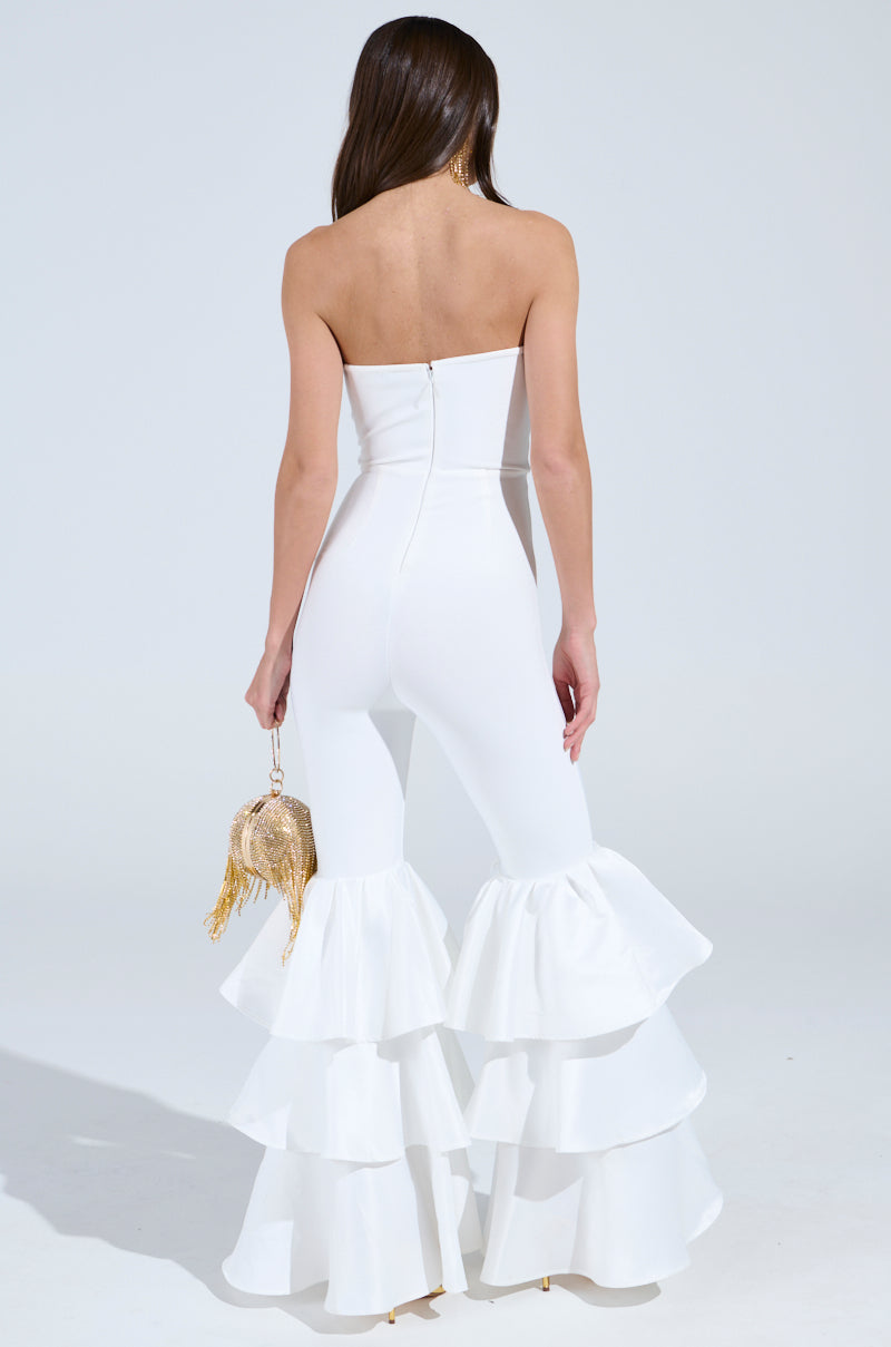 I JUST WANNA DANCE FLARE LEG JUMPSUIT IN WHITE