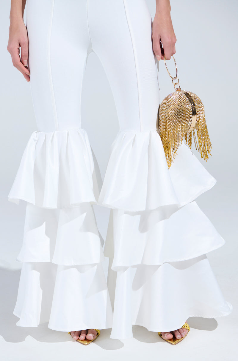 I JUST WANNA DANCE FLARE LEG JUMPSUIT IN WHITE