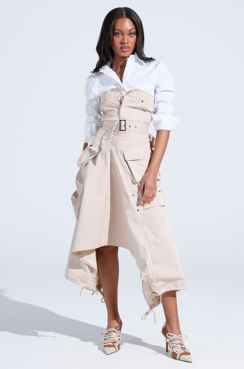 STROLLIN DOWN SOHO CARGO MIDI DRESS