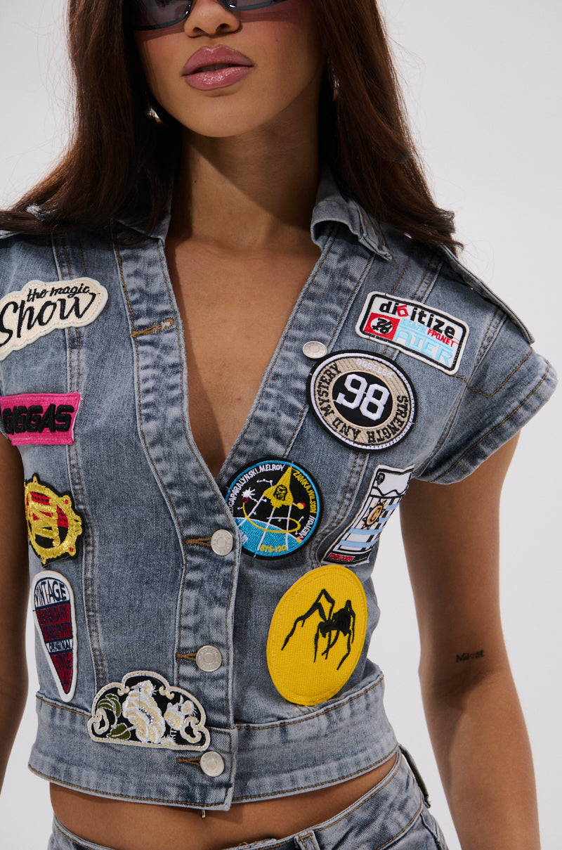 VINTAGE DENIM BLOUSE WITH PATCHES