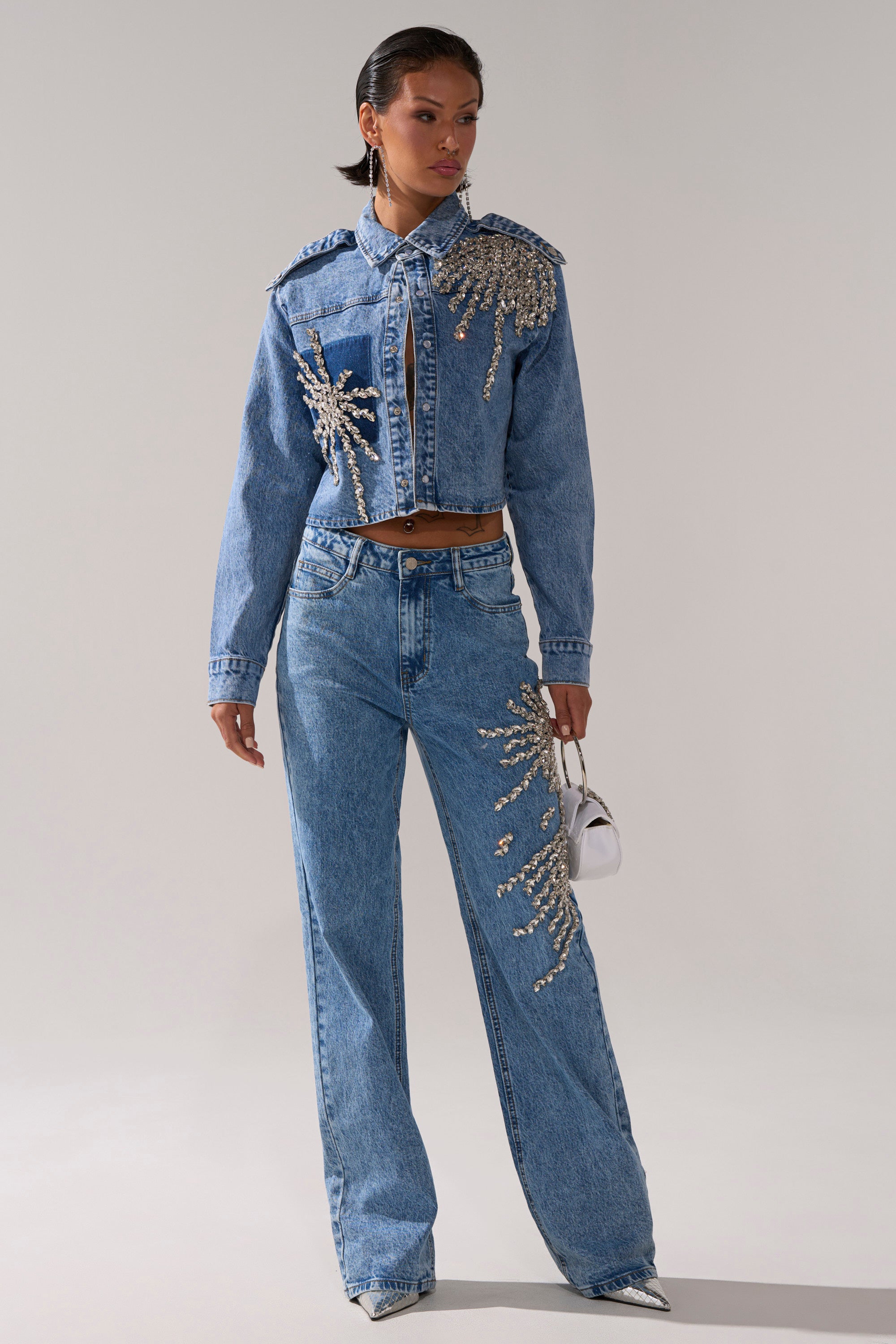 SPARKLE AND SHINE QUEEN DENIM BUTTON DOWN