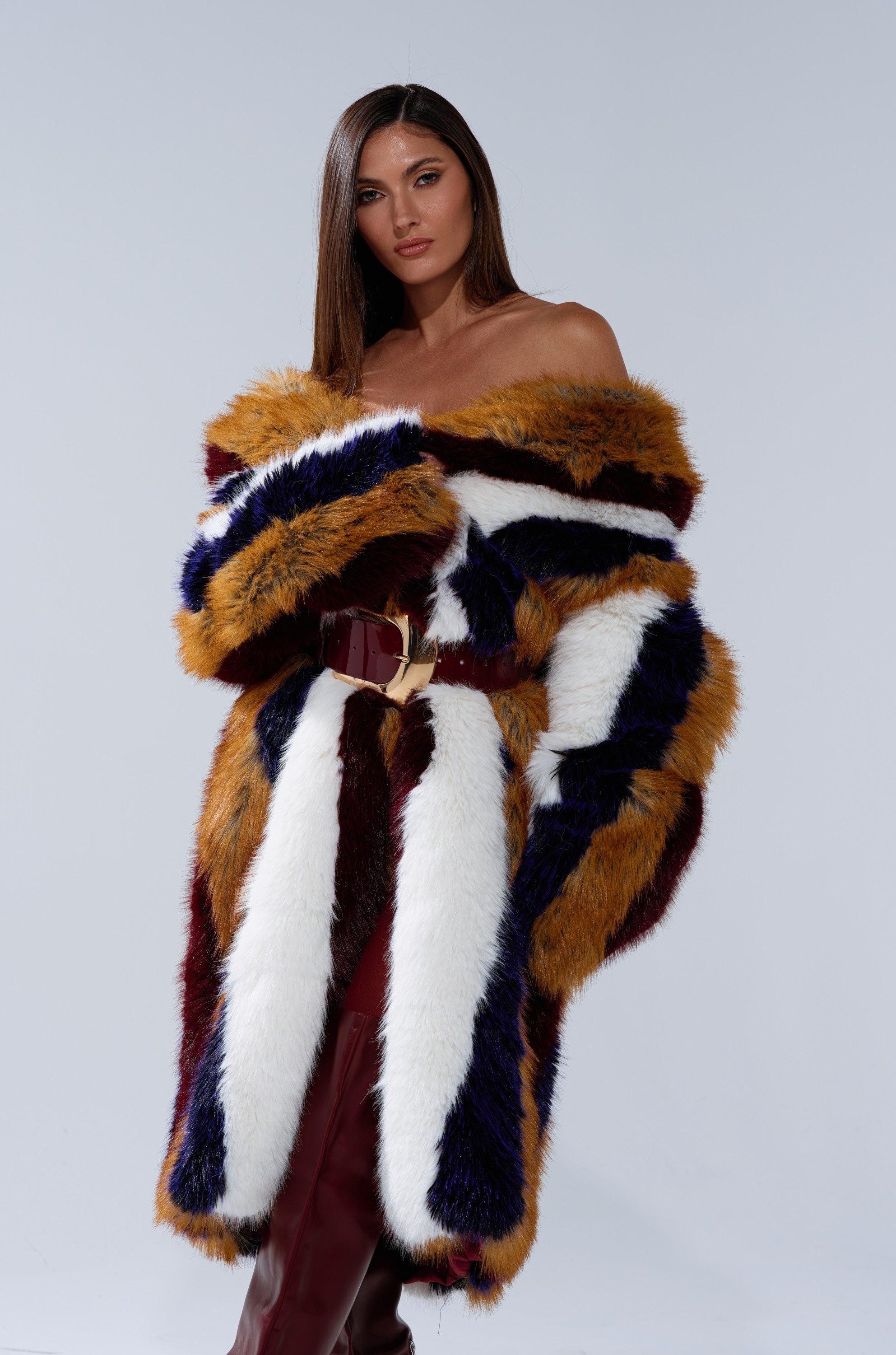 ALAIA STRIPED FAUX FUR