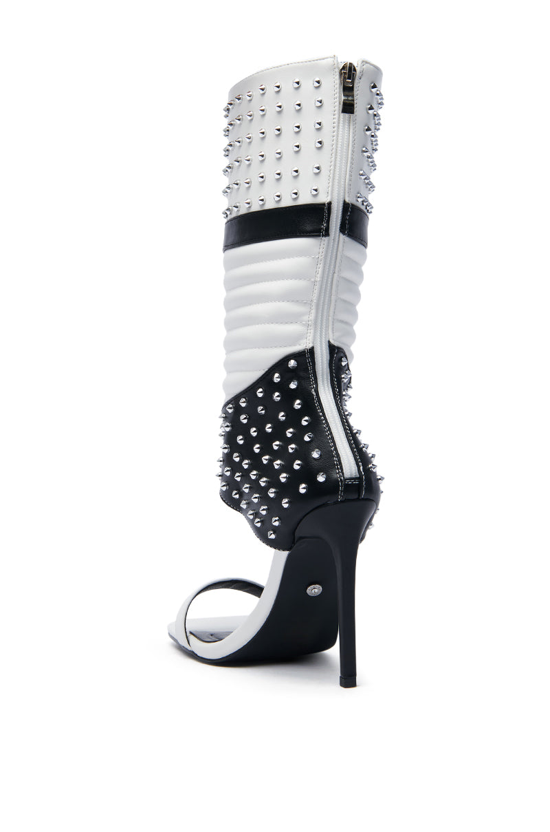 AZALEA WANG ALBERTO BLACK WHITE STUDDED OPEN TOE BOOT