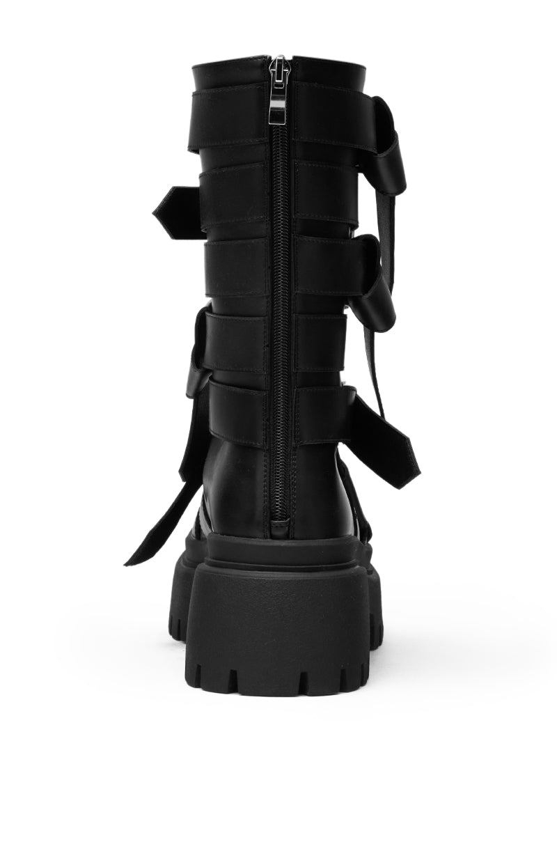 AZALEA WANG ALCETASA BLACK COMBAT BOOTIE WITH BUCKLE DETAIL