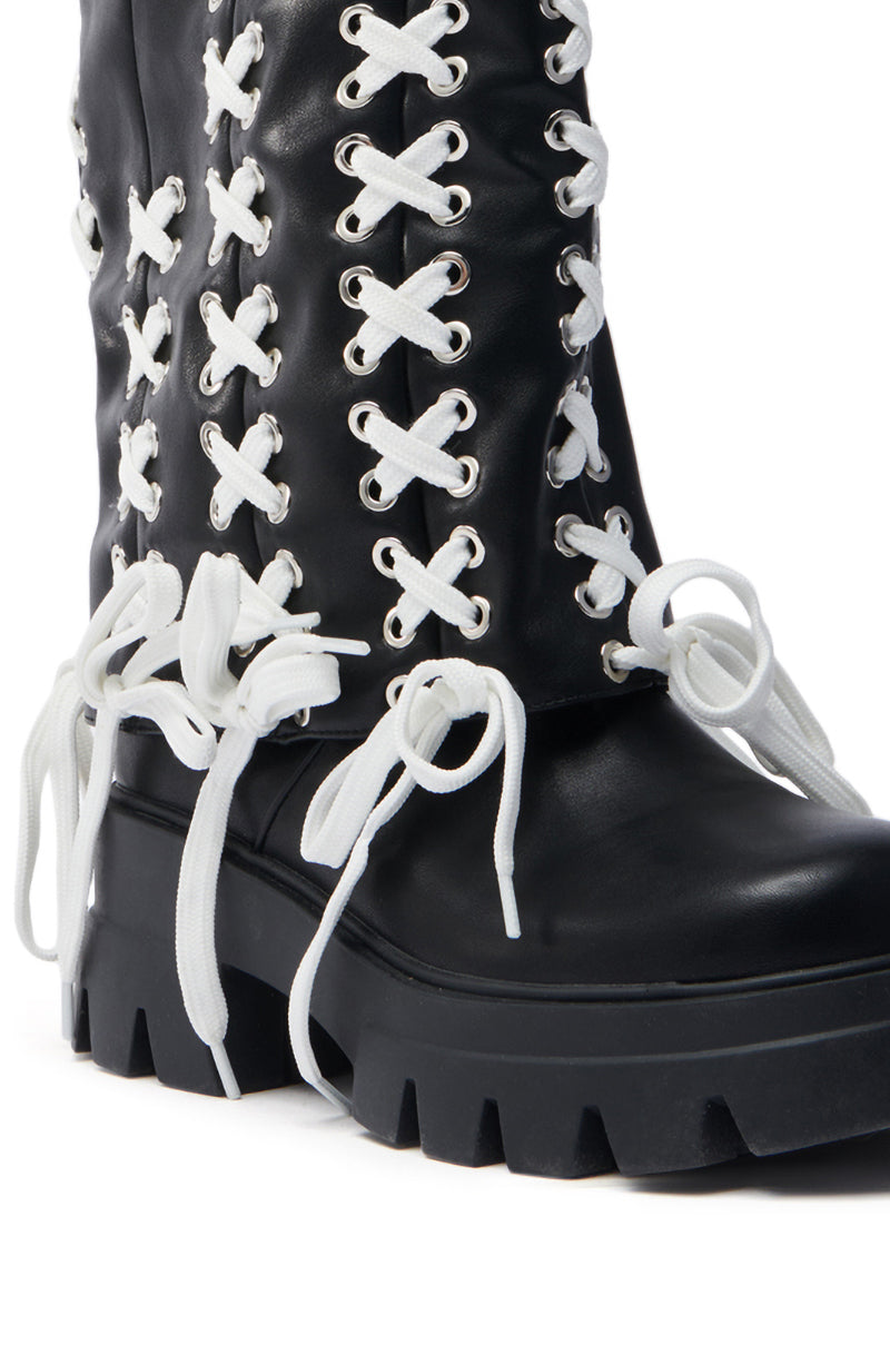 AZALEA WANG ANSELM BLACK LACE TIE BOOTIE