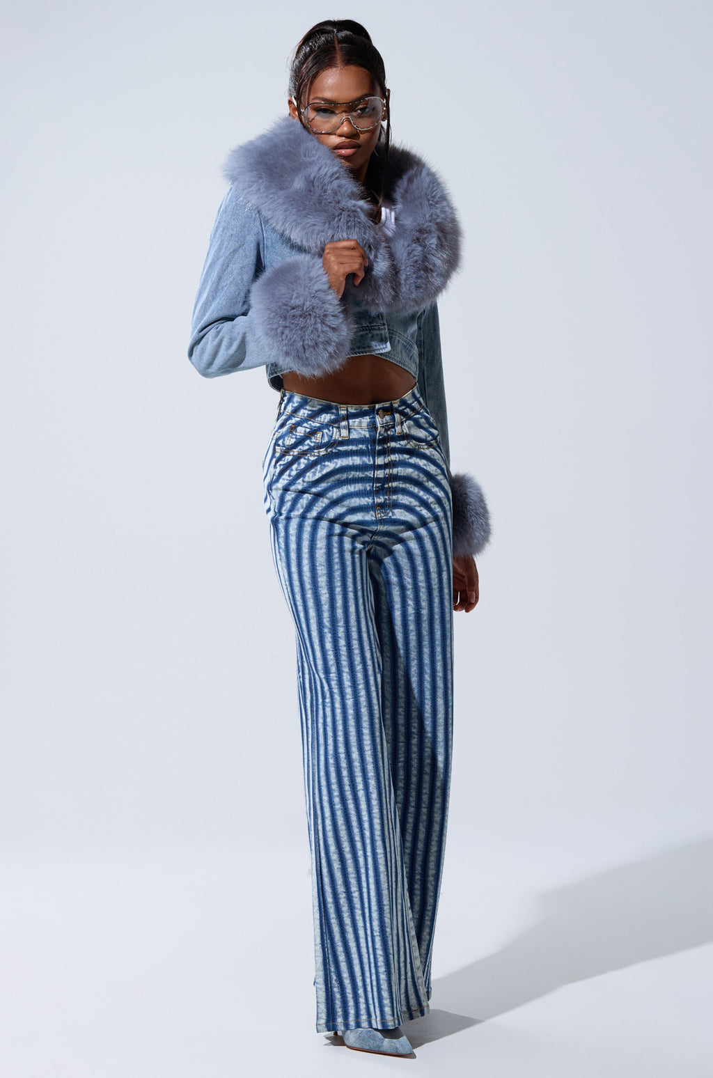 LETS GET CRAZY STRIPE WIDE LEG DENIM