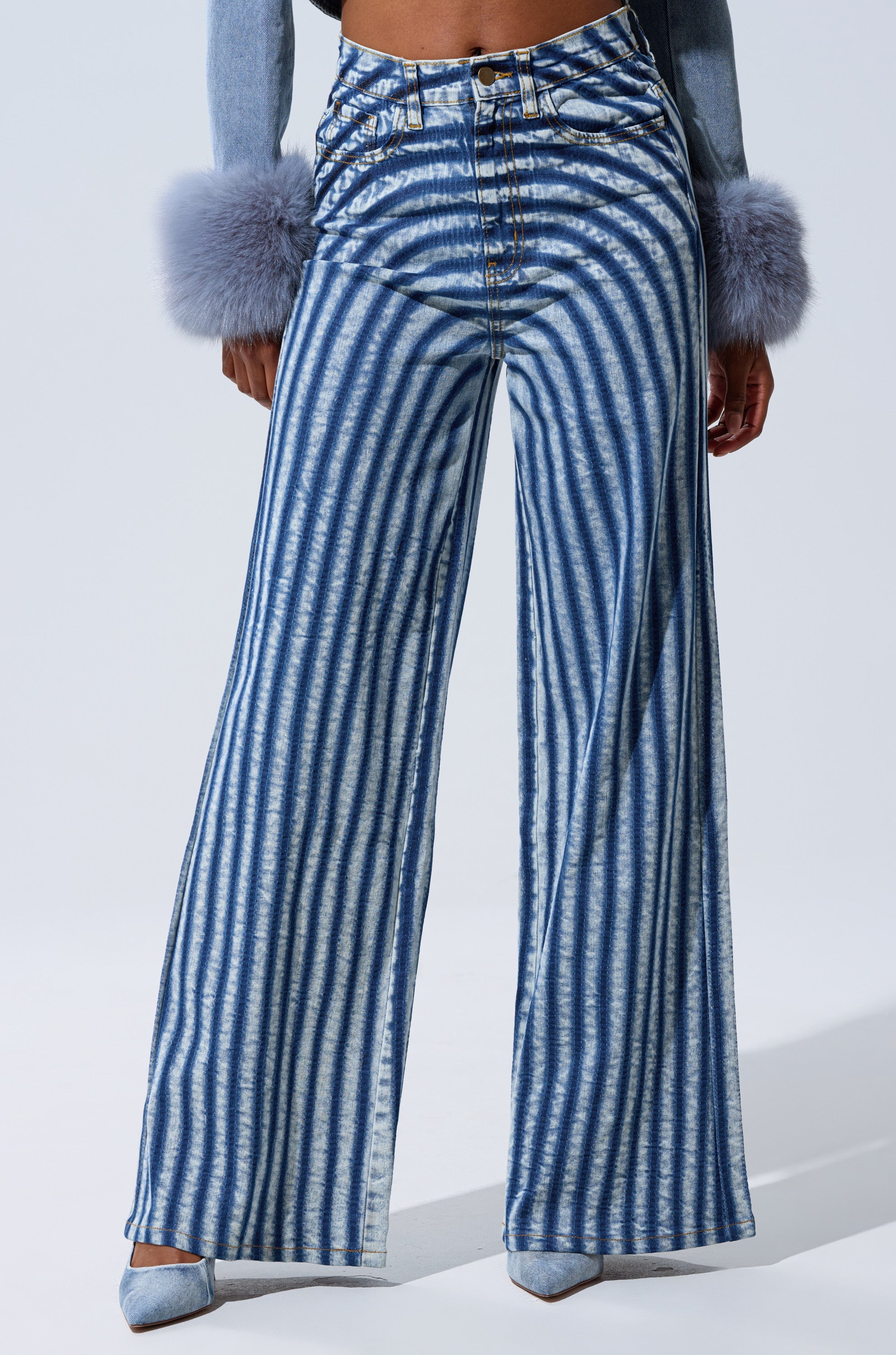 LETS GET CRAZY STRIPE WIDE LEG DENIM