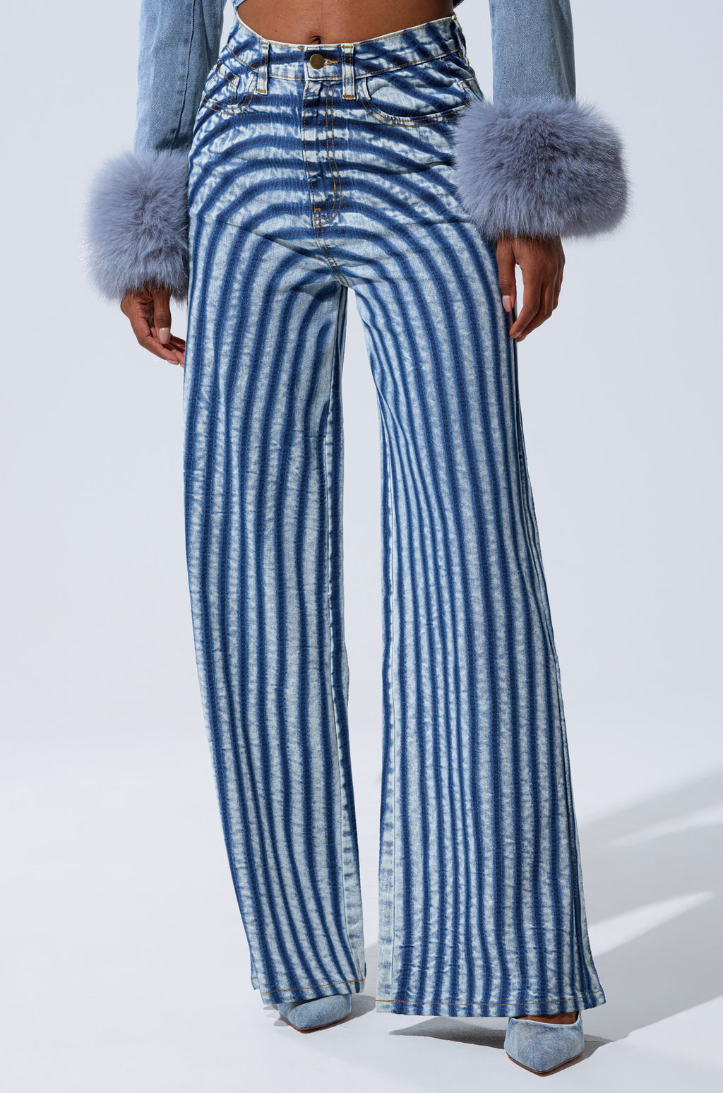 LETS GET CRAZY STRIPE WIDE LEG DENIM