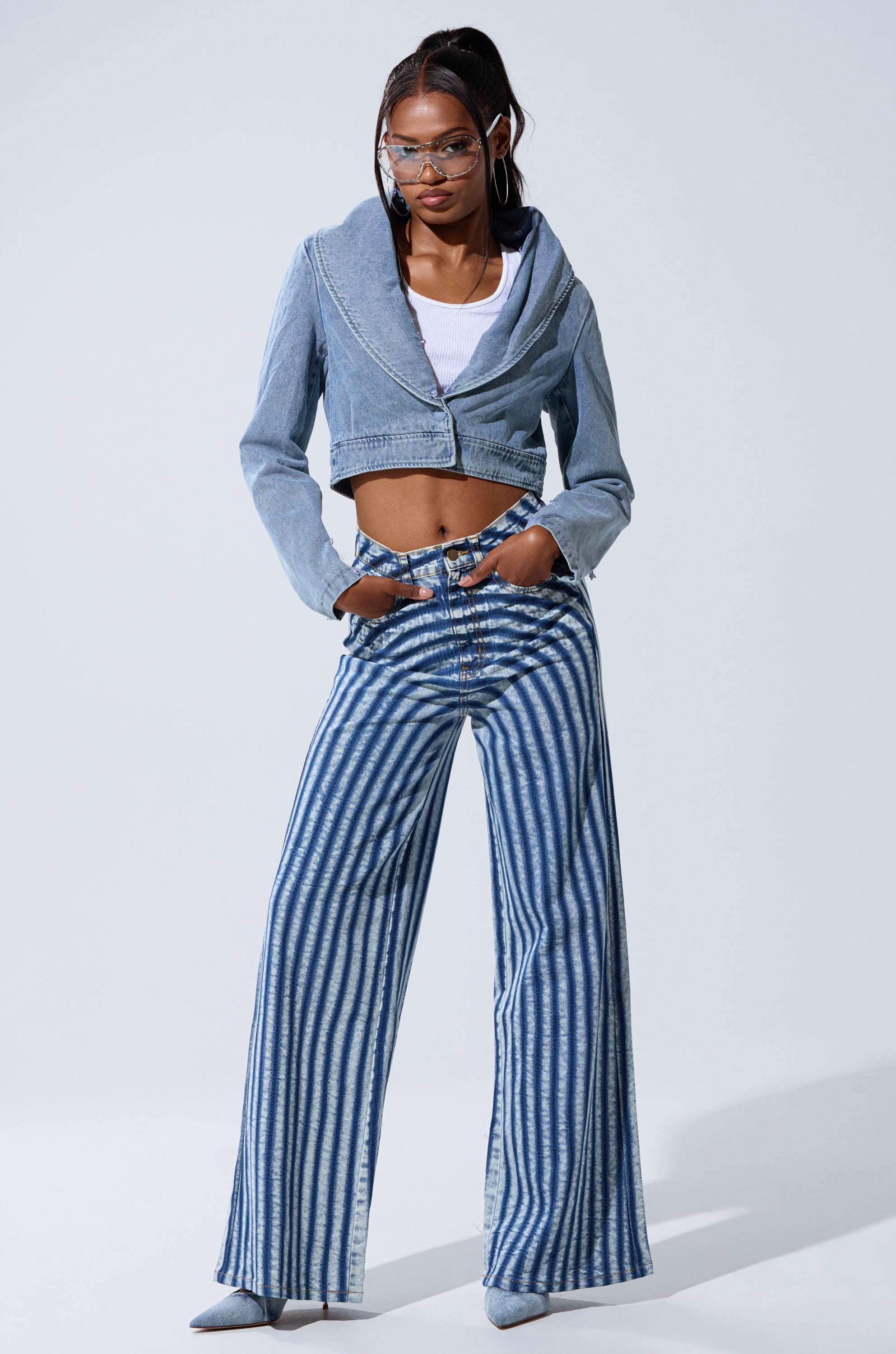 LETS GET CRAZY STRIPE WIDE LEG DENIM