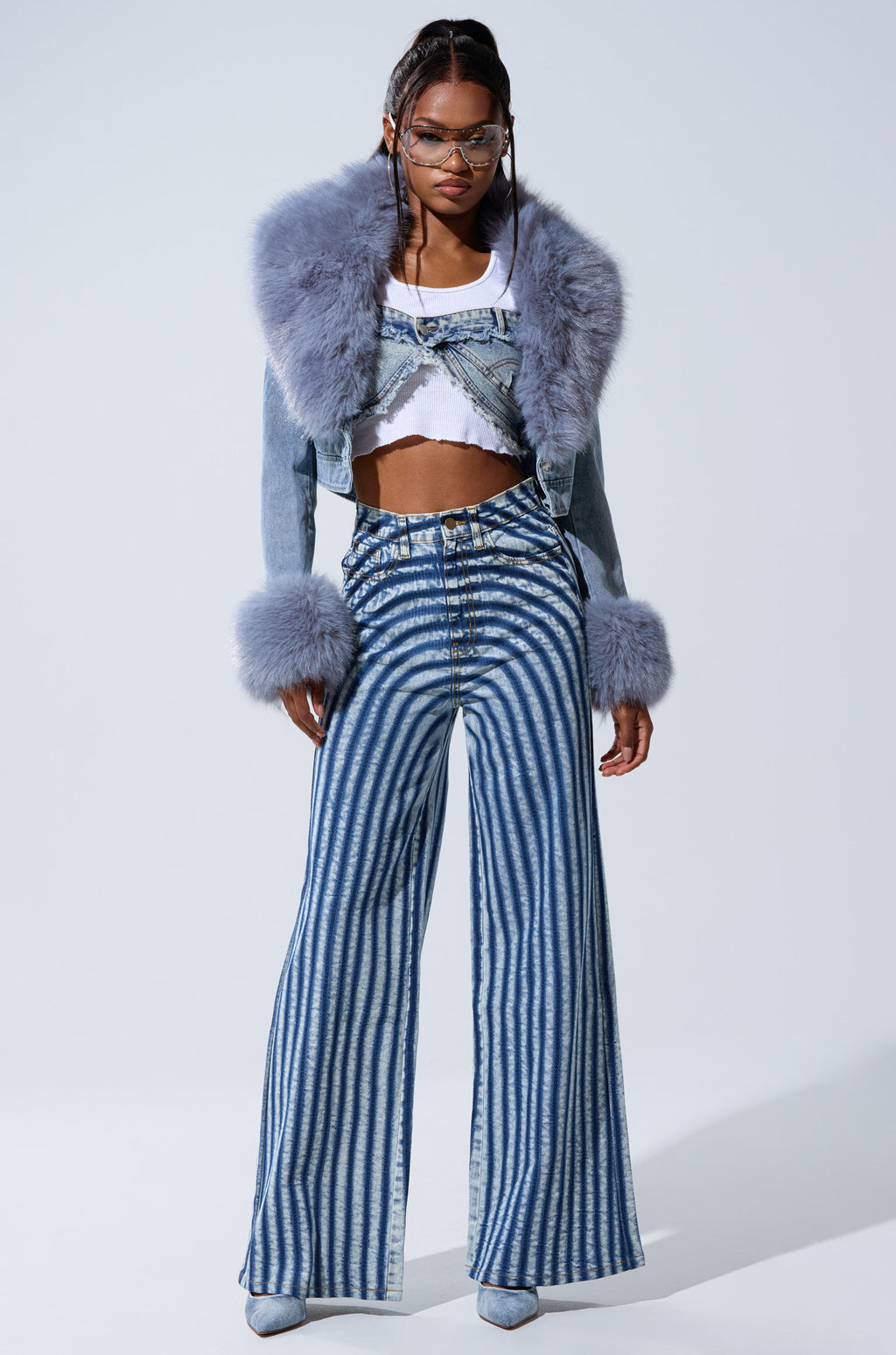 LETS GET CRAZY STRIPE WIDE LEG DENIM