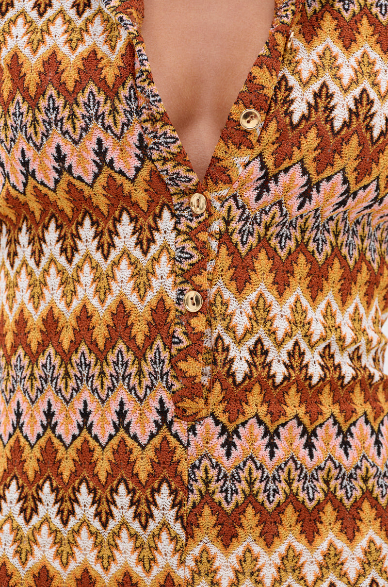 RYLEE ABSTRACT PRINT COLLARED ROMPER IN BROWN