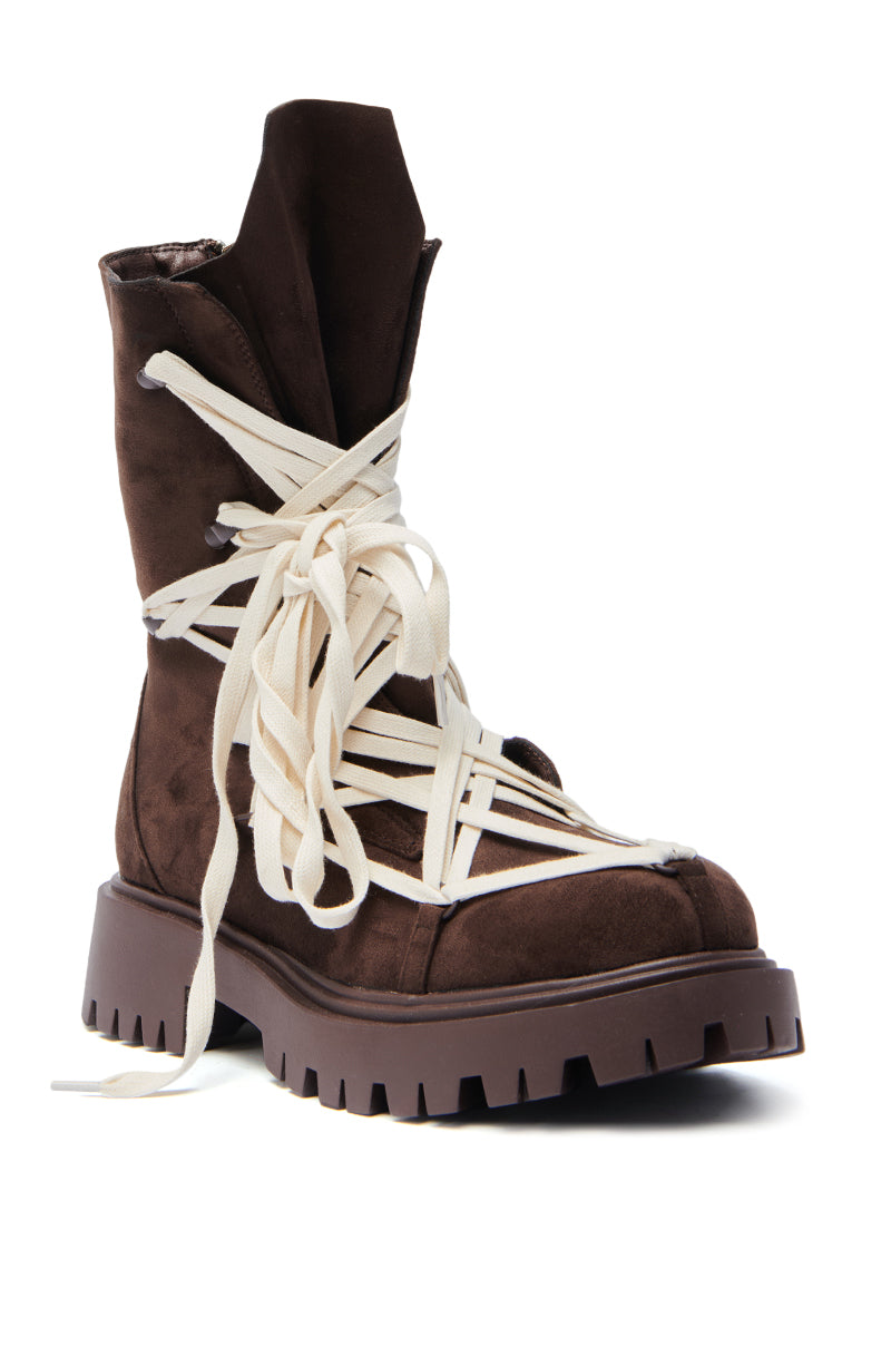 AZALEA WANG ARJUN CHOCOLATE LACE BOOTIE