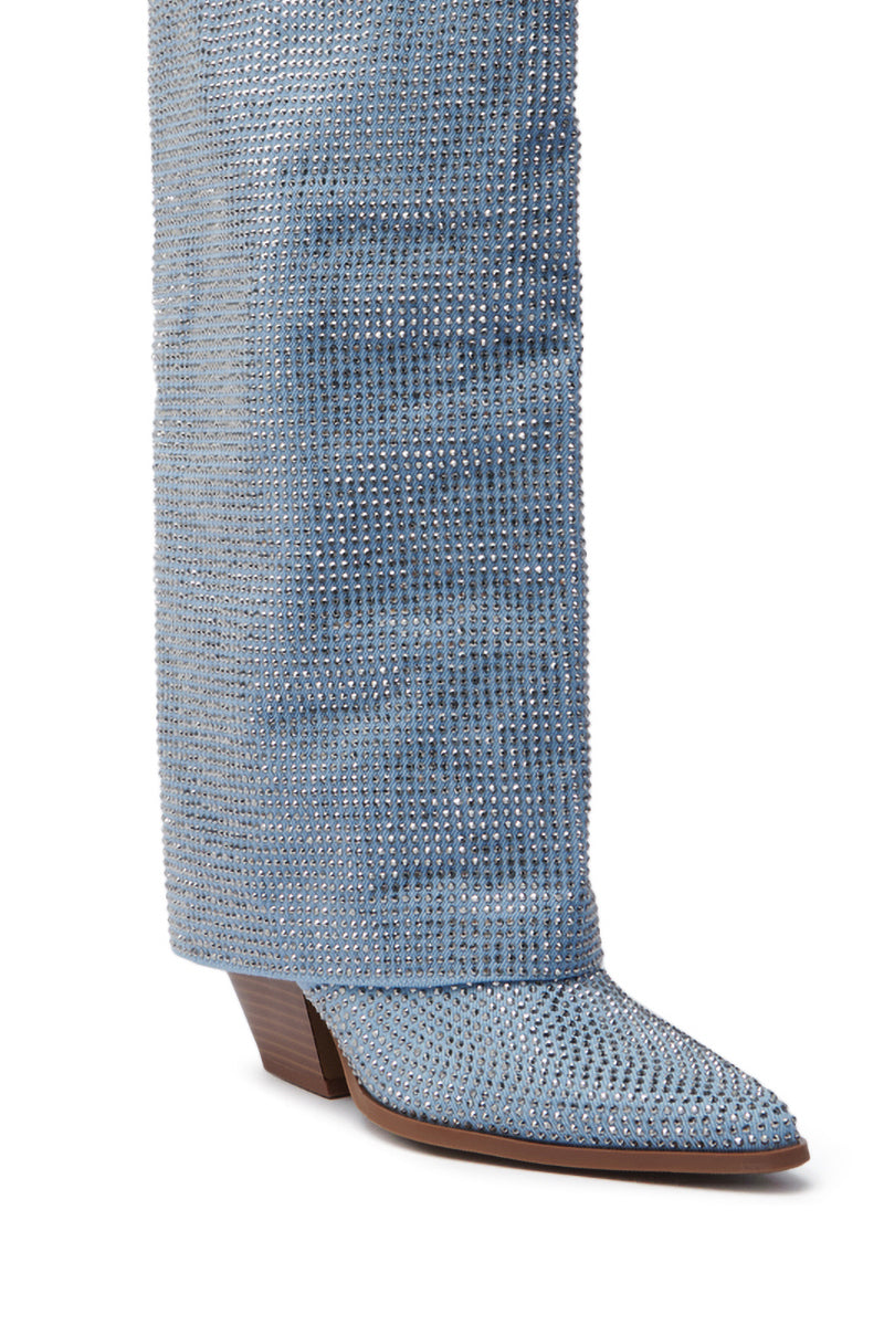 AZALEA WANG BANIAN DENIM WESTERN RHINESTONE BOOT