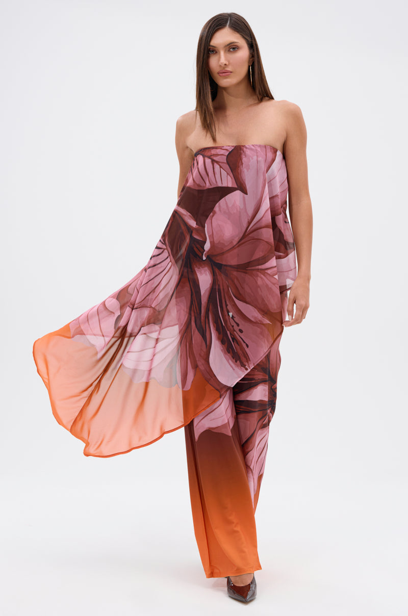 ON A BEACH SOMEWHERE PRINTED JUMPSUIT IN ORANGE