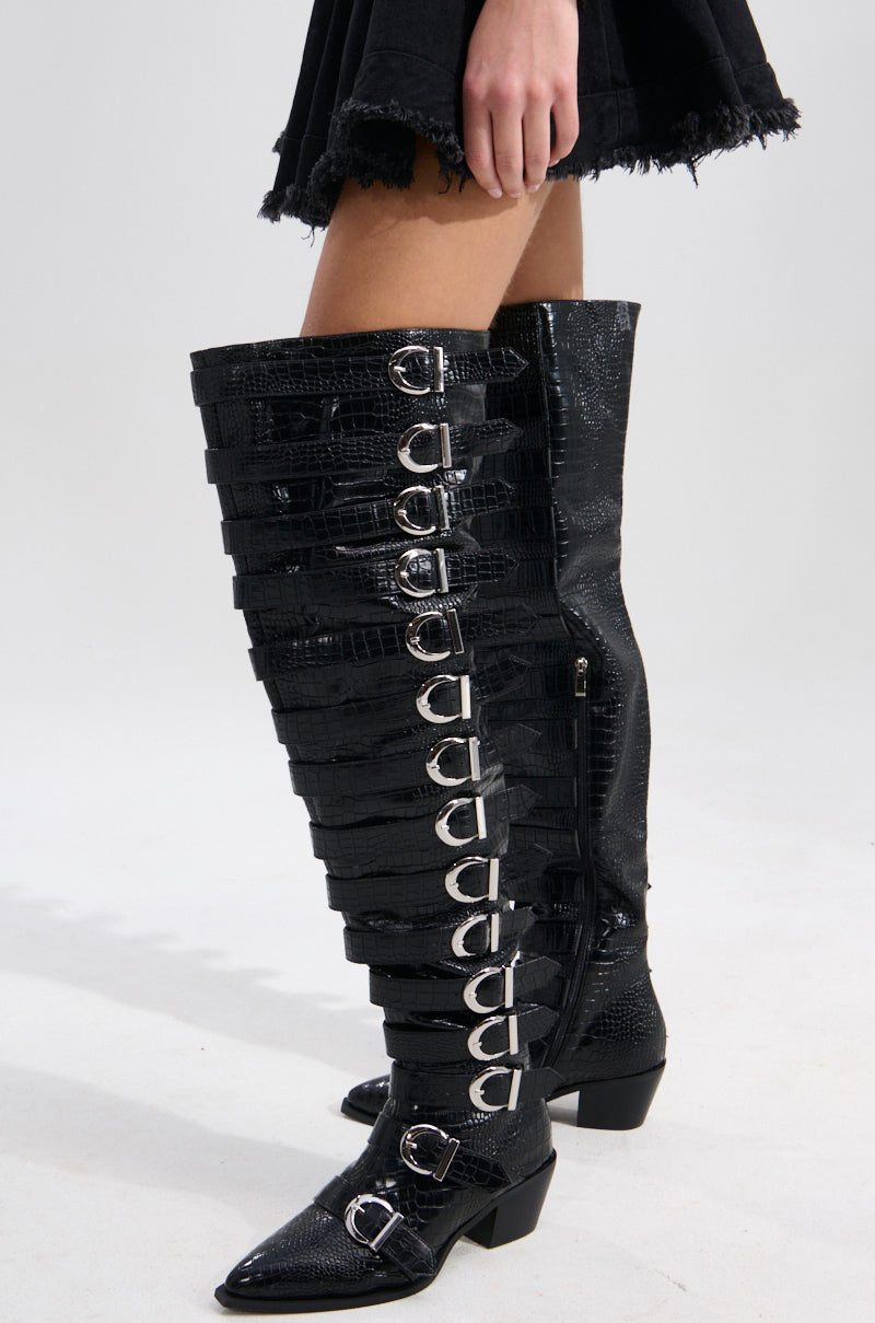 AZALEA WANG BRAULIA BLACK CROC WESTERN BOOT