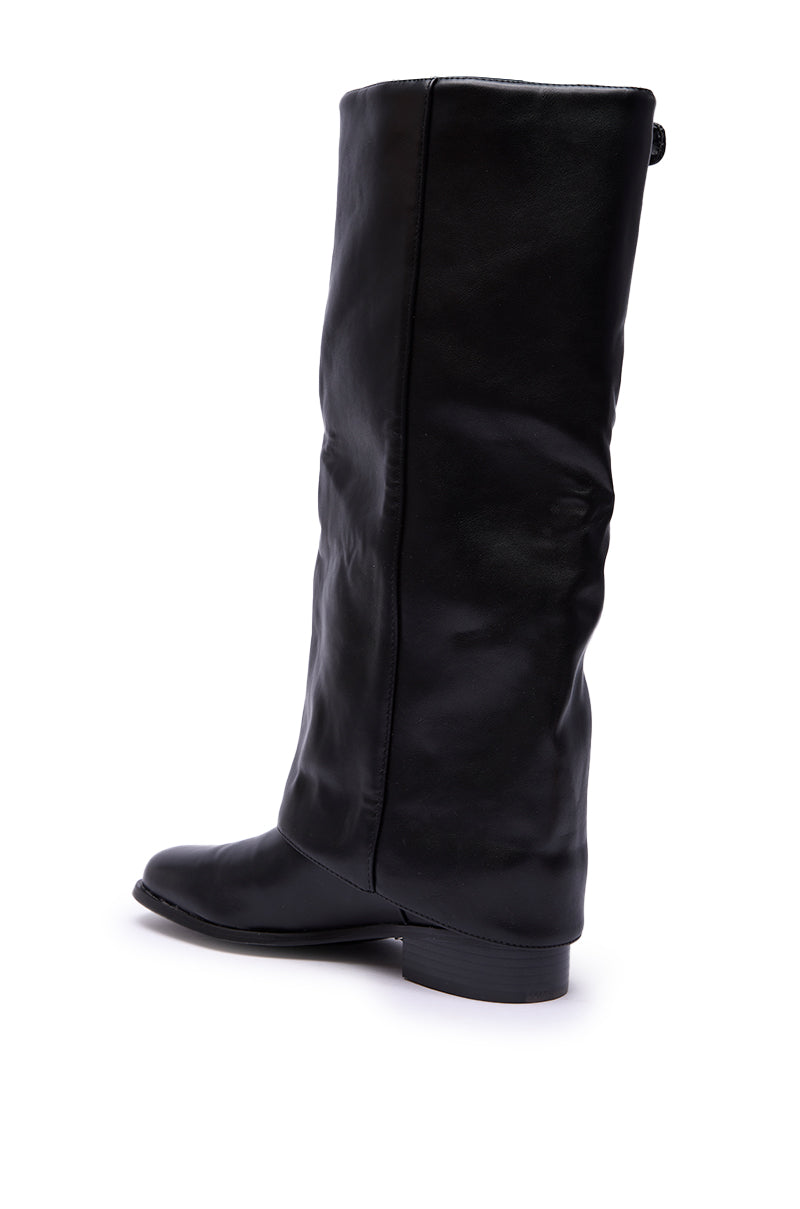 AZALEA WANG BRONTE BLACK FLAT KNEE HIGH RIDING BOOT