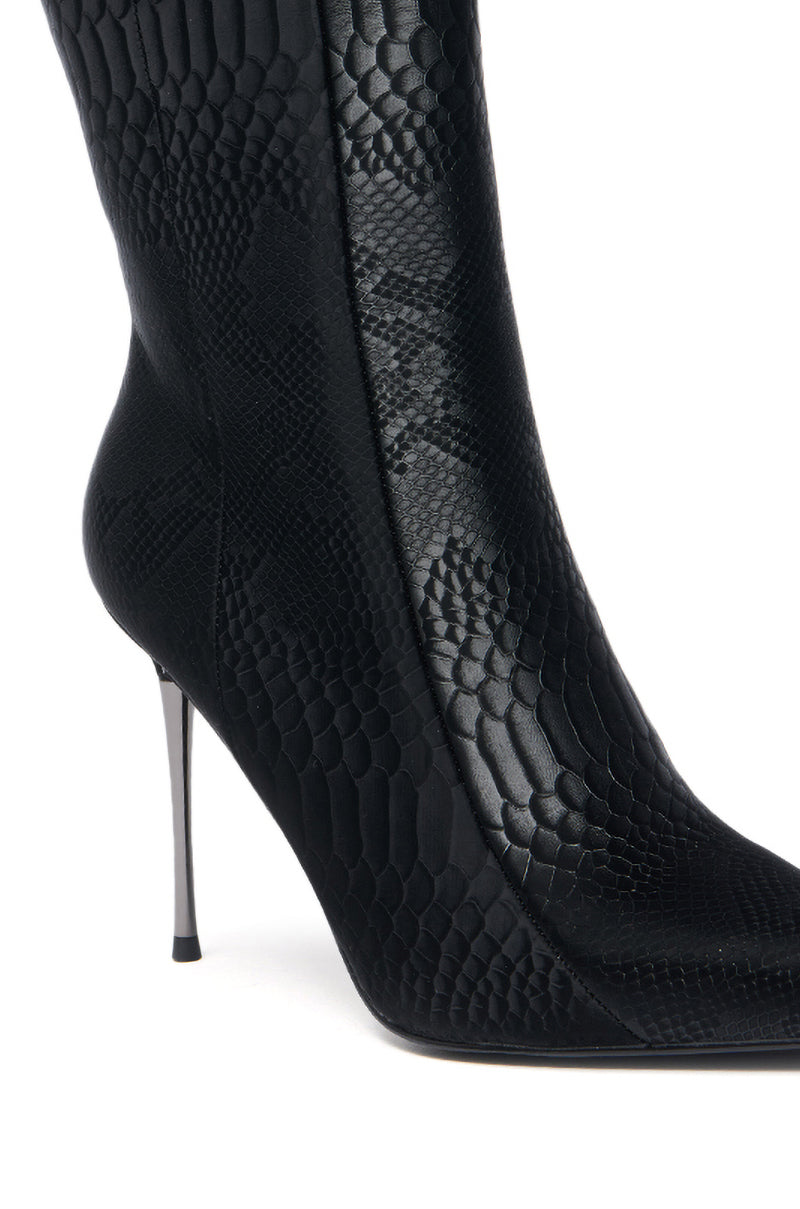 AZALEA WANG CALEAN BLACK METAL STILETTO HEEL BOOTIE