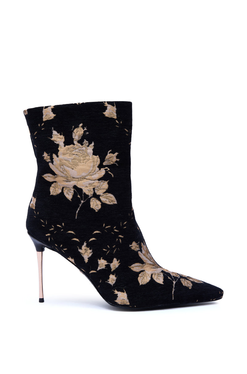 AZALEA WANG CALEAN BLACK MULTI BROCADE STILETTO BOOTIE