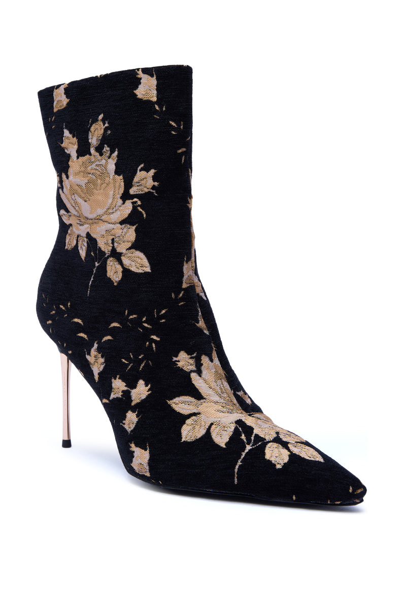 AZALEA WANG CALEAN BLACK MULTI BROCADE STILETTO BOOTIE