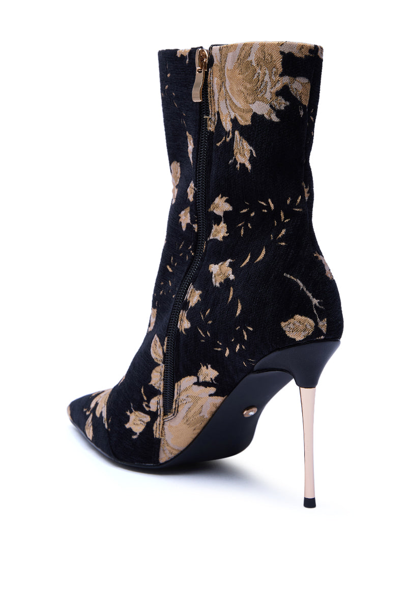 AZALEA WANG CALEAN BLACK MULTI BROCADE STILETTO BOOTIE