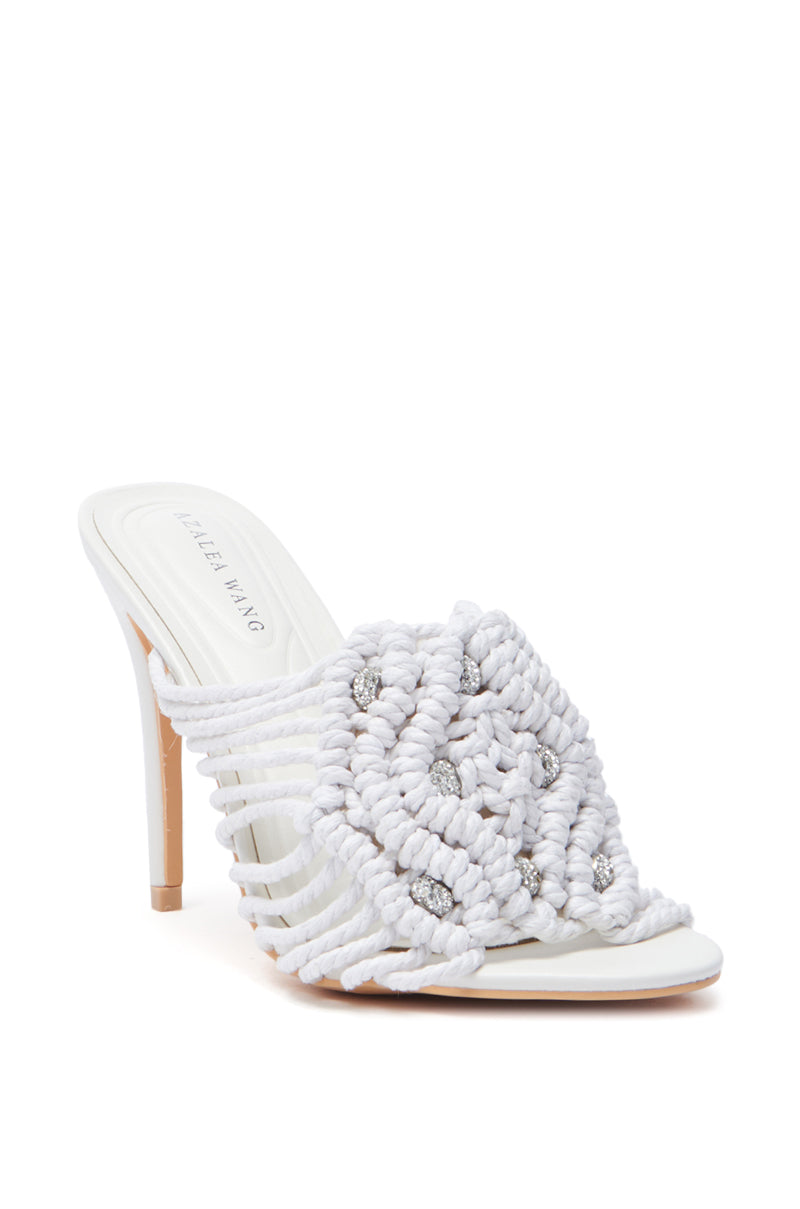 AZALEA WANG CERES WHITE ROPE WITH RHINESTONE BEADS SANDAL
