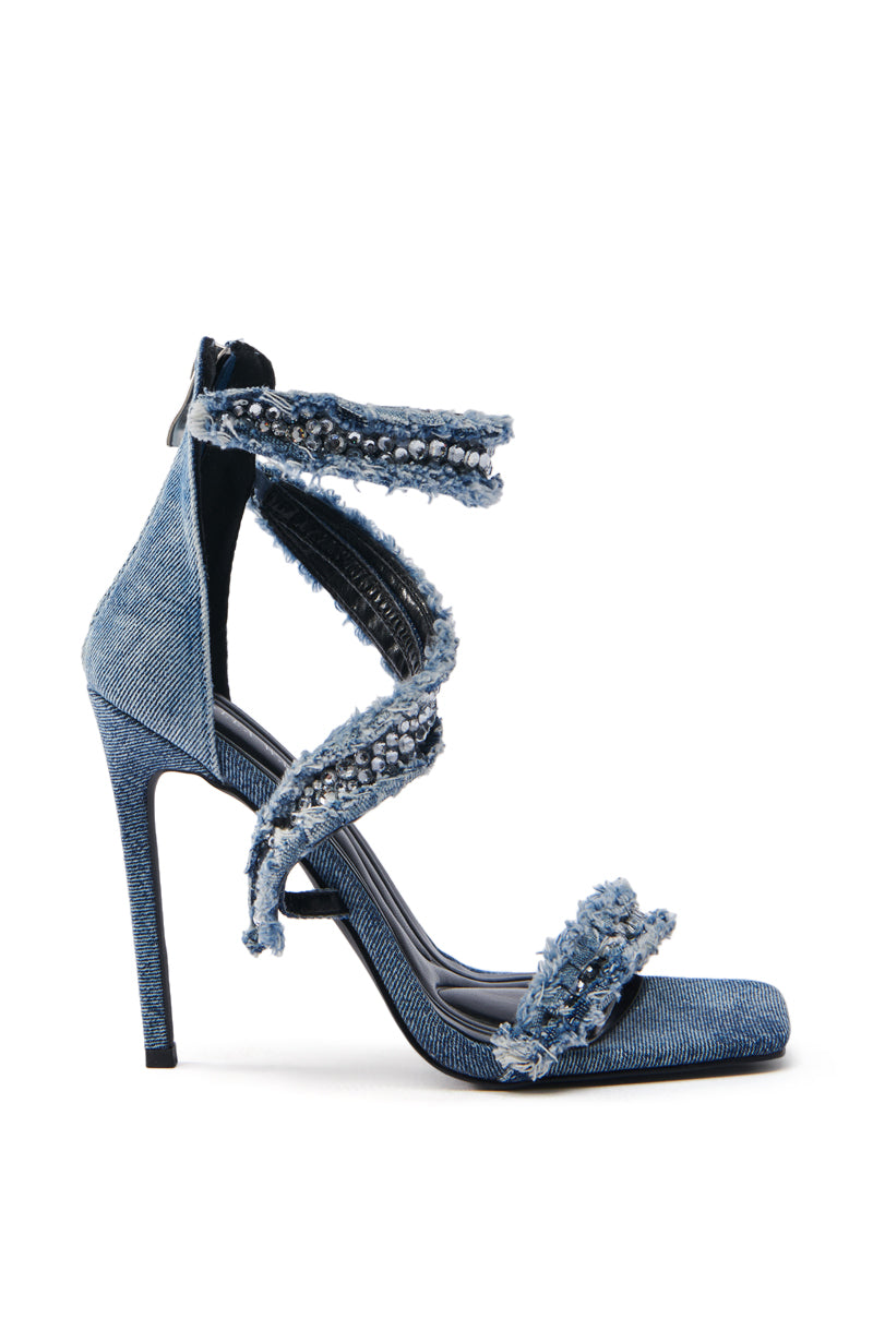 AZALEA WANG CONCETTA DENIM EMBELLISHED STILETO SANDAL