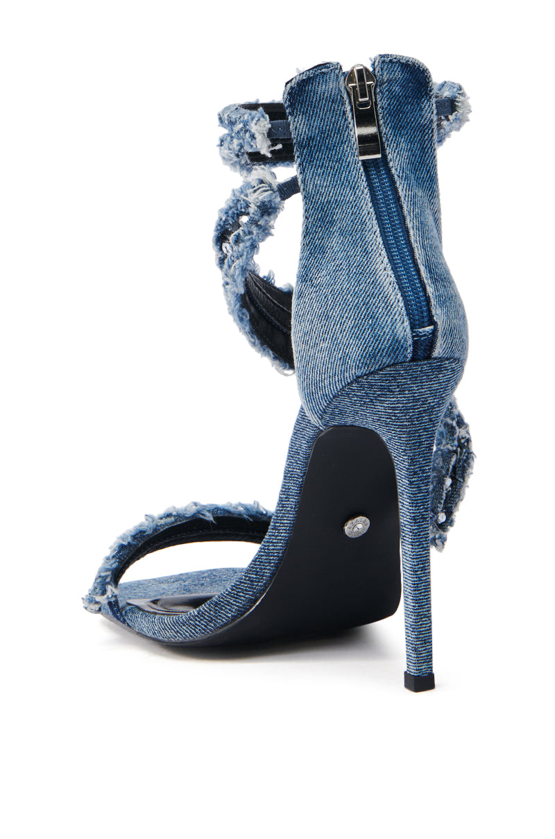 AZALEA WANG CONCETTA DENIM EMBELLISHED STILETO SANDAL
