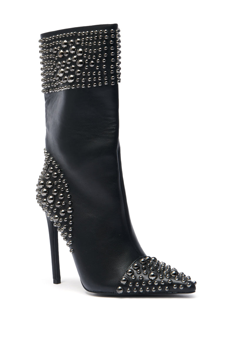 AZALEA WANG CRESSINDA BLACK GUNMETAL DOME STUD STILETTO BOOTIE