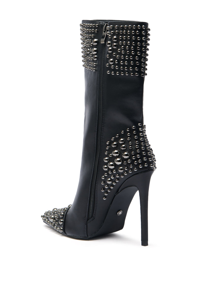 AZALEA WANG CRESSINDA BLACK GUNMETAL DOME STUD STILETTO BOOTIE