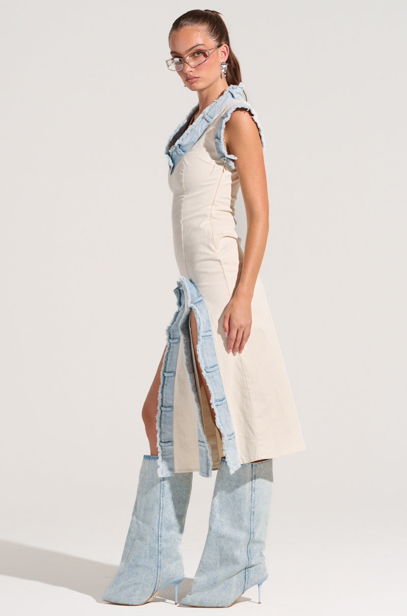 DIONNE DENIM TRIM MIDI DRESS