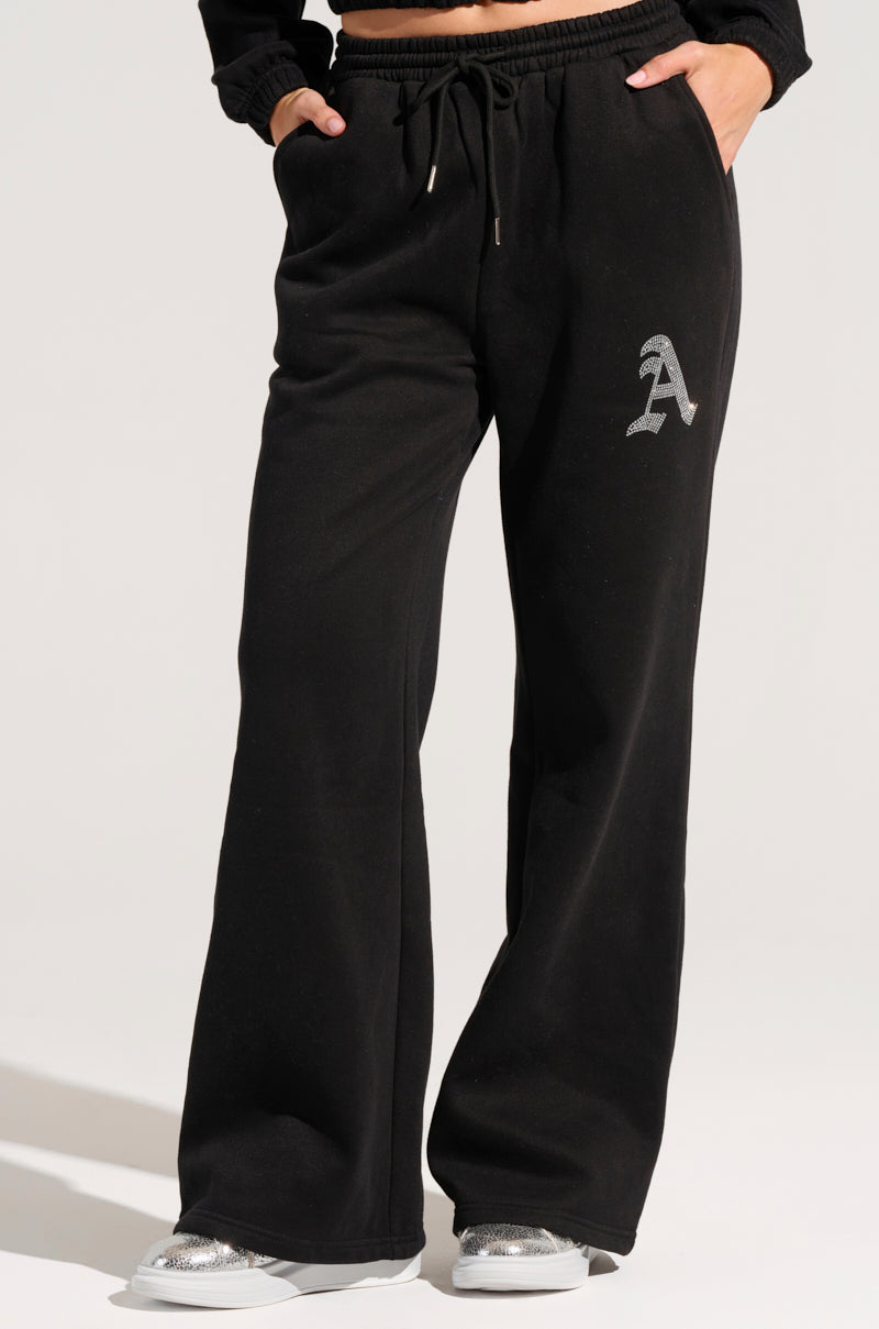 DEXTRA WIDE LEG SWEATPANT WITH RHINESTONE DETAIL