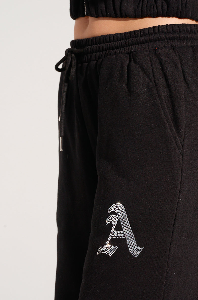DEXTRA WIDE LEG SWEATPANT WITH RHINESTONE DETAIL