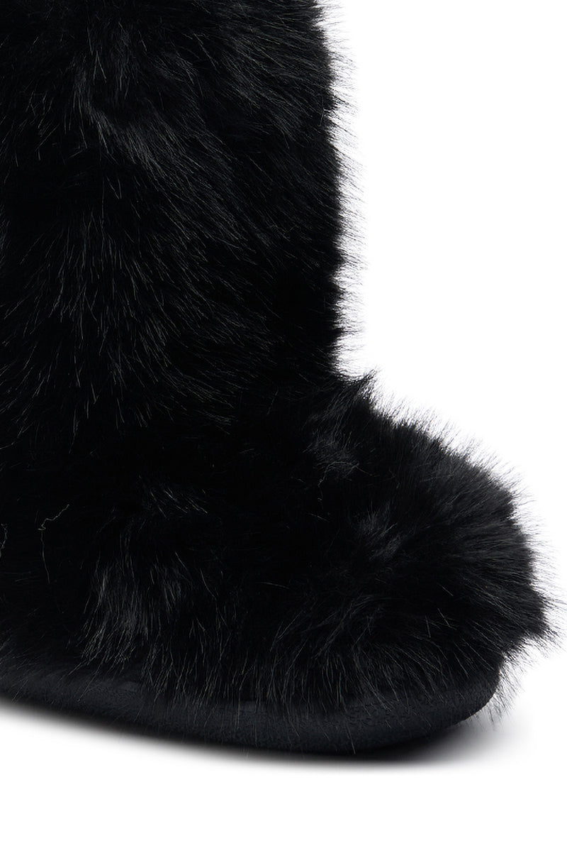 AZALEA WANG DIPA BLACK FUR FLAT BOOTIE