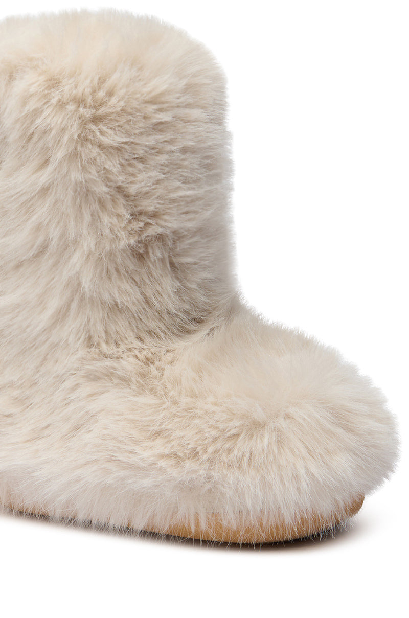 AZALEA WANG DIPA IVORY FUR FLAT BOOTIE