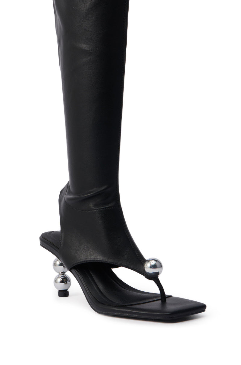 AZALEA WANG DIPPIN DOT BLACK STRETCH SANDAL BOOT