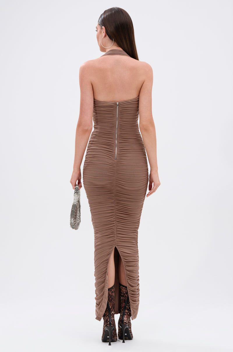 ALWAYS ON THE MOVE RUCHED MAXI DRESS