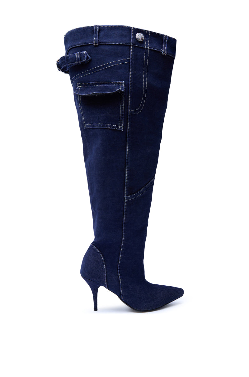 AZALEA WANG DUSTAN DENIM THIGH STILETTO BOOT