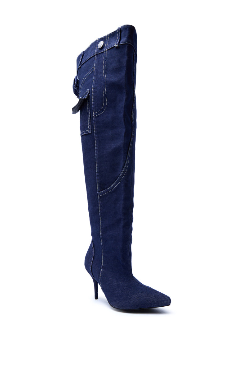 AZALEA WANG DUSTAN DENIM THIGH STILETTO BOOT